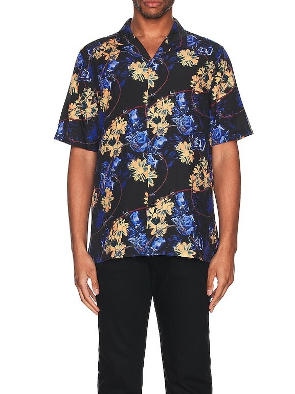 Ksubi men’s black hyper flower resort SS Button down shirt